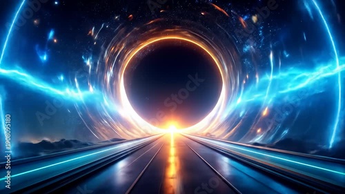 Futuristic Tunnel with Neon Lights - A Journey Through Time and Space.
