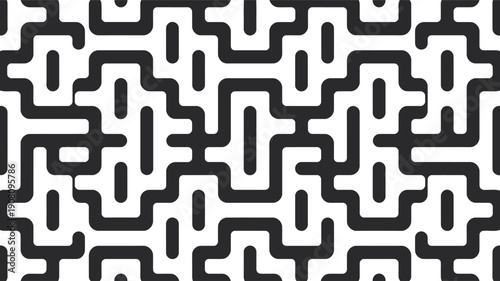 A repetitive black and white pattern with chunky straight lines forming a grid like a classic maze