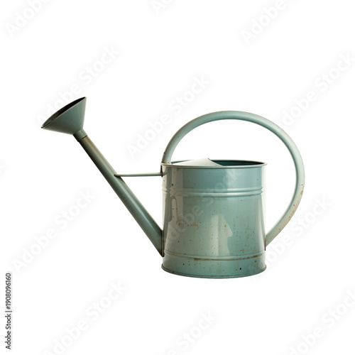 Metal Watering Can Sits on a Plain Background for Garden Tasks and Plant Care