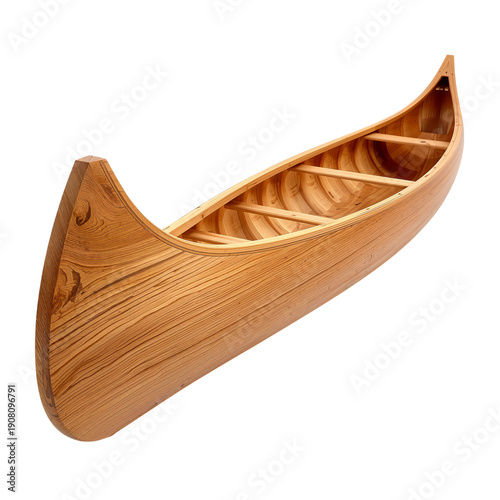 Wooden Canoe Situated on White Background Ready for Water Activities and Outd...
