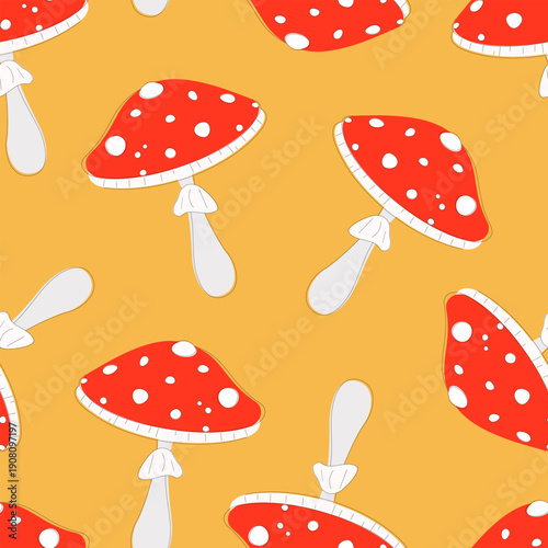 Seamless pattern with fly agarics. Mushrooms pattern