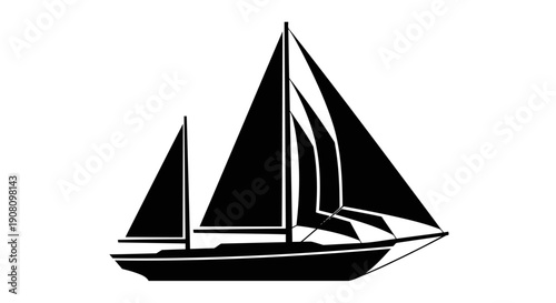 Sailboat Silhouette on White Background.
