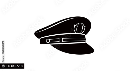 Black and white illustration of a police officer's cap.