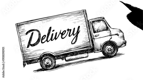 vector delivery truck hand drawn 