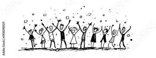 vector illustration of a silhouettes of people hands up happy celebration people hand drawn 
