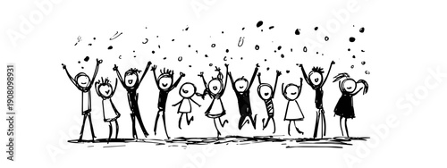 vector illustration of a silhouettes of people hands up happy celebration people hand drawn 