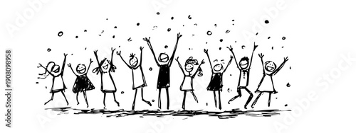 vector illustration of a silhouettes of people hands up happy celebration people hand drawn 