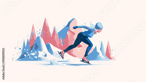 colour vector ice skating  girl silhouette