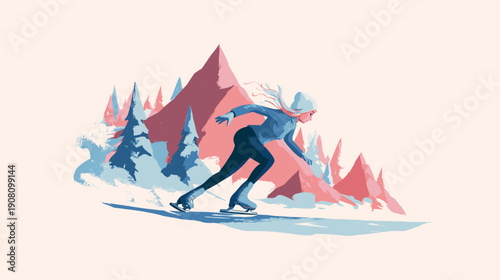 colour vector ice skating  girl silhouette