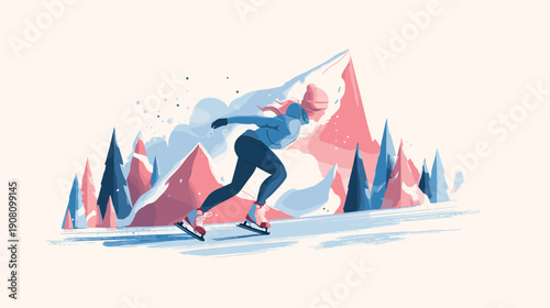 colour vector ice skating  girl silhouette