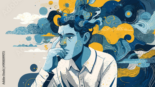 mental problem vector illustration mens dreaming analytics depression colored illustration despair desperation 