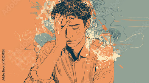 mental problem vector illustration mens dreaming analytics depression colored illustration 