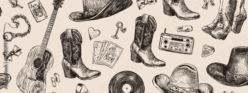 cowboy style disco banner for party western style art drawing design vector illustration