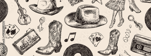 cowboy style disco banner for party western style art drawing design vector illustration