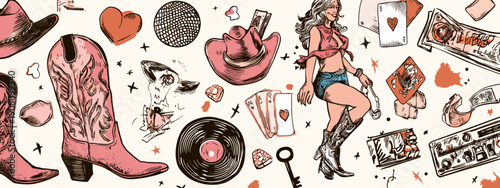 cowboy style disco banner for party western style art drawing design vector illustration