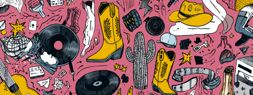 cowboy style disco banner for party western style art drawing design vector illustration