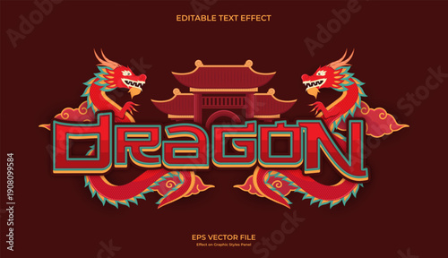 decorative chinese twin dragon editable text effect design