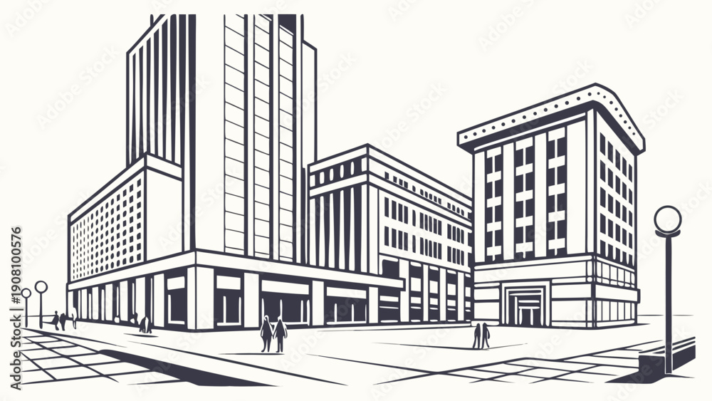 Obraz premium Minimal Financial District Vector Illustration