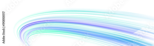 Neon laser blue speed lines move along city road and highway traffic. Light motion wave forms an energy trail with smooth futuristic flow. Cool air surrounds the scene. PNG vector.
