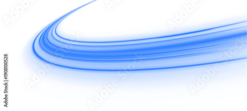 Glowing blue neon motion lines flow through modern city street. Light trails, wave energy futuristic speed, traffic depth. Dynamic highway illustration vector png. Cool water turns into liquid ice.