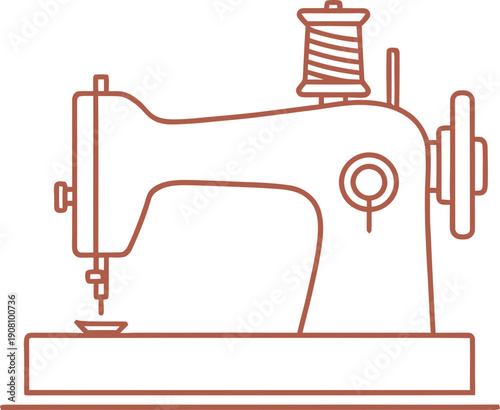 Vintage sewing machine icon for needlework, tailor and haberdashery shop logo design. Outline craft or hobby tool vector illustration