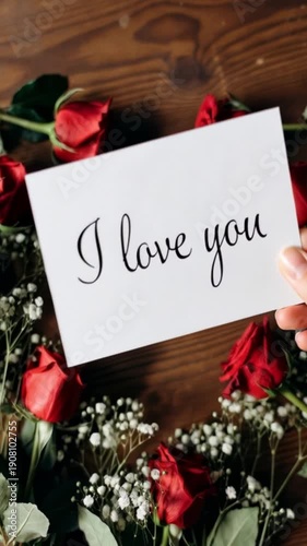 Valentine's Day card with red roses and a beautiful floral bouquet, conveying love and celebration