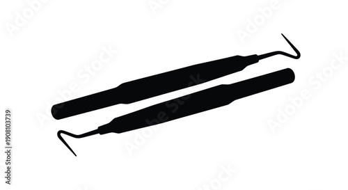 Two dental tools with hooked ends depicted in a black and white illustration