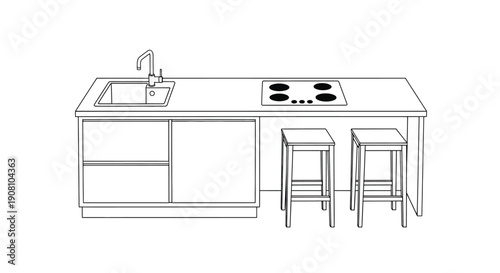 Simple kitchen design with sink stove counter and bar stools