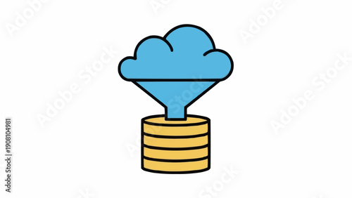Cloud Storage Icon with Coins Stacked.