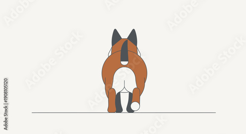 Animated dog walking away on white background abstract illustration