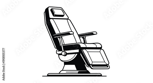 Black and white illustration of a reclining barber chair design
