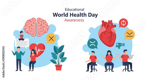Flat Design Illustration of World Health Day Awareness and Educational Campaign