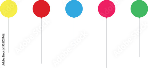 Five colorful round pins on white background circle