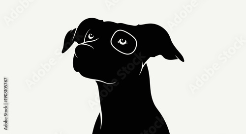 Silhouette of a dog looking up against a white background