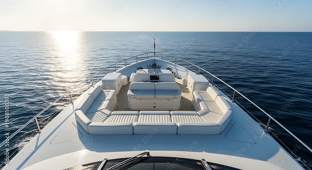 Fototapeta premium Luxury yacht on calm waters during sunset illustration