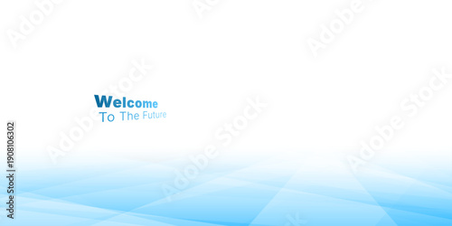 Abstract futuristic perspective vector background with light blue polygonal triangle shapes and text Welcome to the Future. Clean business technology concept with wide copy space for presentation.