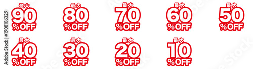 飛び出し文字で表現する最大⚪︎⚪︎％OFF表示　チラシ、キャンペーン、セールに使用　編集不可