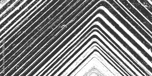 Black and white diagonal striped texture with rough grainy surface and sharp V-shaped bend pattern