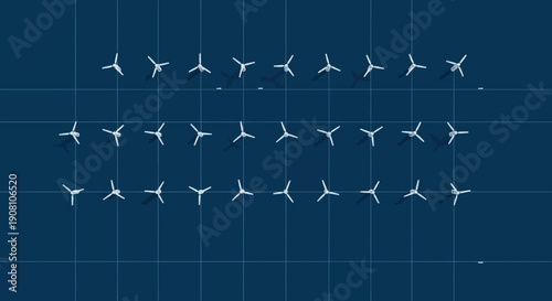 Wind turbines on grid background for renewable energy concept