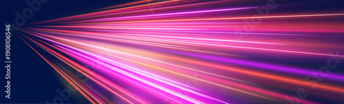 Dynamic neon arcs twist diagonally, forming loops of speed and intensity. Bright highlights shimmer along trails. Designed for modern vector.