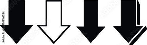 Down arrow icon collection, outline and solid download direction symbols, CAD drawing flat vector illustration, isolated on white background for interface design