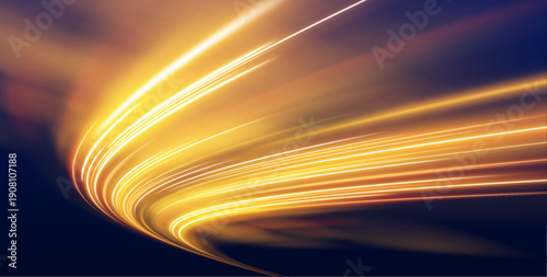 Bright particle streams spiral through a dark abstract scene, forming loops of speed and energy. Light pulses enhance motion. Perfect for futuristic vector.