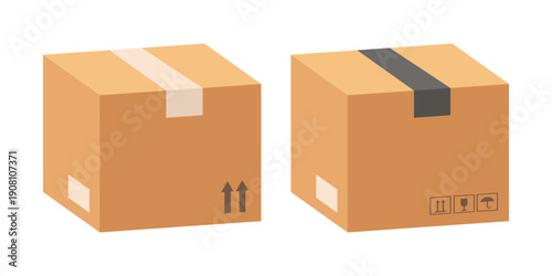 Cardboard boxes set. Vector illustration isolated on white background.