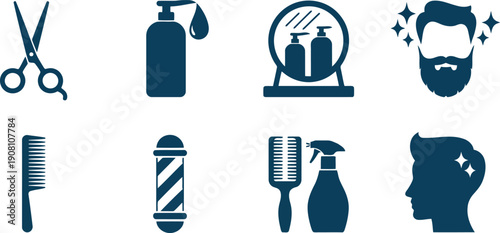 Essential tools and elements for professional hairstyling, barber shops, and personal grooming services