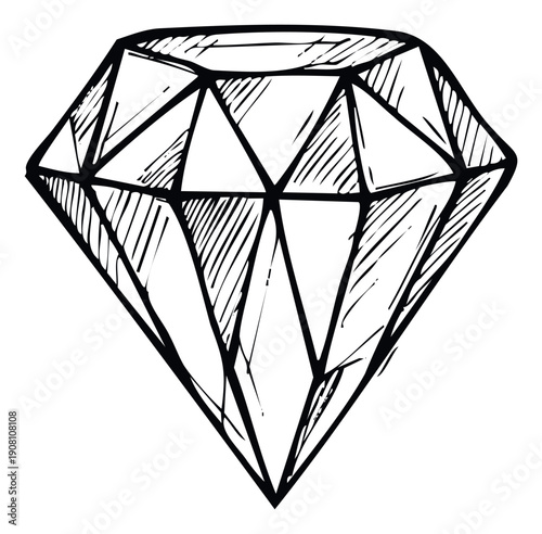 Hand drawn sketch of a brilliant faceted diamond symbol perfect for representing luxury wealth value or a precious jewel in marketing materials branding and decorative projects