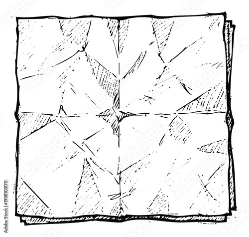 Black and white distressed paper texture with intricate crumples and folds, perfect for graphic overlays, background effects, grunge aesthetics, or adding an aged look to various creative