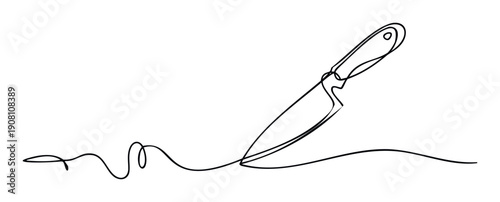 Minimalist continuous line drawing depicting a sharp chefs knife, symbolizing culinary excellence and cooking essentials, perfect for food industry branding, kitchenware promotions, and