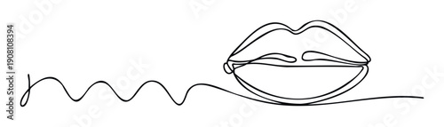 Minimalist continuous line drawing of elegant lips with a flowing wavy line, perfect for modern cosmetic branding, beauty blogs, or graphic design projects