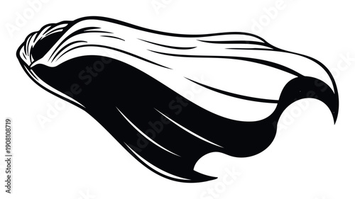 Dynamic black cape flowing with dramatic folds and movement, perfect for conveying heroism, speed, or mystery in graphic projects and visual storytelling.