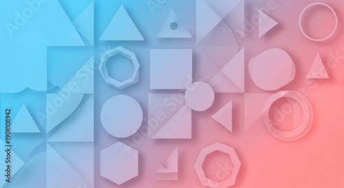 Abstract geometric shapes pattern with blue and pink gradient background